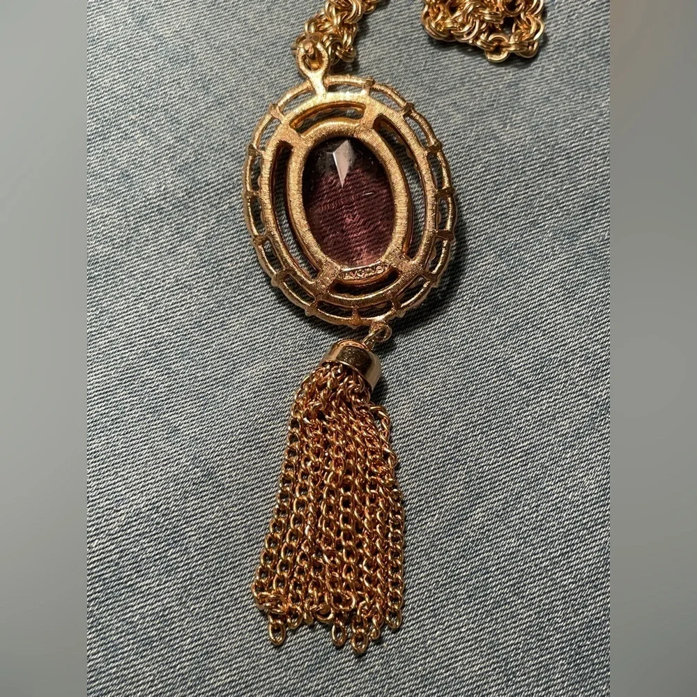 Vintage AVON rose tone stone pendant necklace - Picture 3 of 6